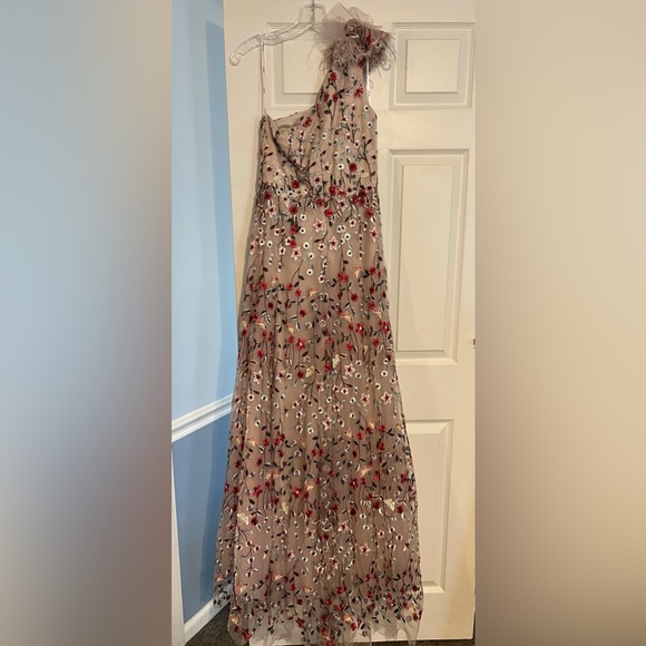 Mac Duggal Embellished Ruffled One Shoulder A Line Gown Rose Multi 8 - Picture 7 of 9